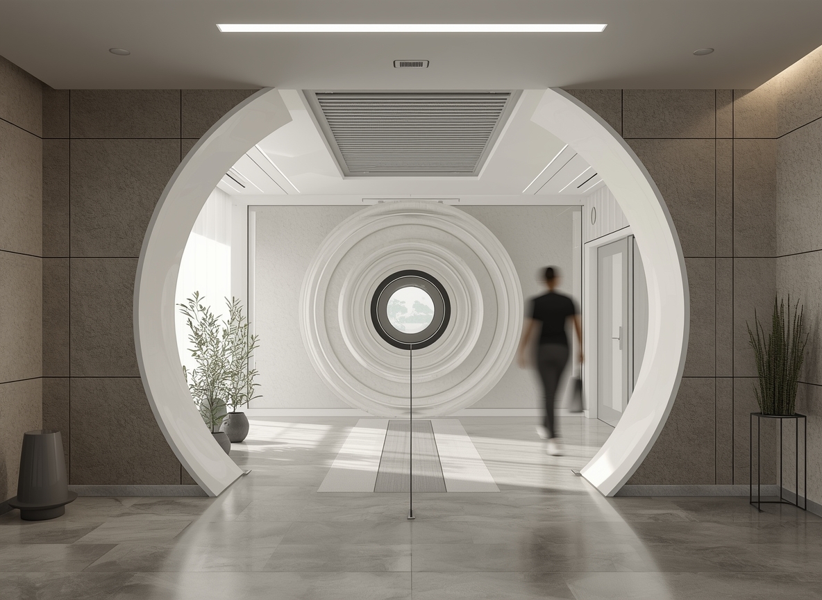 Soft geometric landscape suggesting careful steps